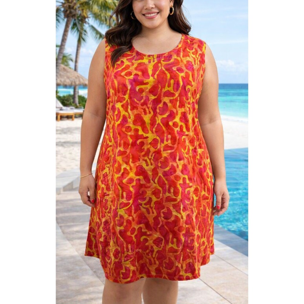 Bali Batiks Hand Painted Resort Wear Sleeveless Dress Bali Beachy Plus Size 1X